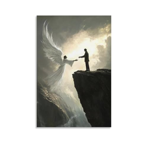 GEMTOFNMA A Grieving Man Looks Up From The Edge Of A Cliff And Sees An Angel Offering Him A Hand Carved From Wind Zeitgenössisches Wandbild, dekoratives Poster zum Aufhängen, 50 x 75 cm GEMTOFNMA A Grieving Man Looks Up From The Edge Of A Cliff And Sees An Angel Offering Him A Hand Carved From Wind Zeitgenössisches Wandbild, dekoratives Poster zum Aufhängen, 50 x 75 cm von GEMTOFNMA