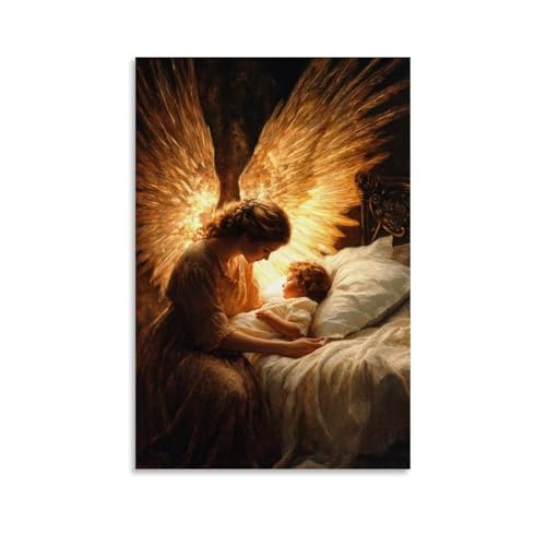 GEMTOFNMA A Mother Kneels Beside Her Child's Bed As An Angel Wraps them Both in A Wing of Warm, Glowing Light. Modernes Wandbild, dekoratives Poster zum Aufhängen, 20 x 30 cm GEMTOFNMA A Mother Kneels Beside Her Child's Bed As An Angel Wraps them Both in A Wing of Warm, Glowing Light. Modernes Wandbild, dekoratives Poster zum Aufhängen, 20 x 30 cm von GEMTOFNMA