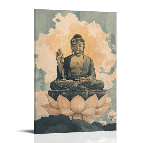 GEMTOFNMA Amitabha-Buddha erhebt sich über einem Lotusmeer, eine Hand erhoben, um die treuen in reinen Ländern zu erhalten. Modernes Wandbild, dekoratives Poster zum Aufhängen, 40 x 60 cm von GEMTOFNMA