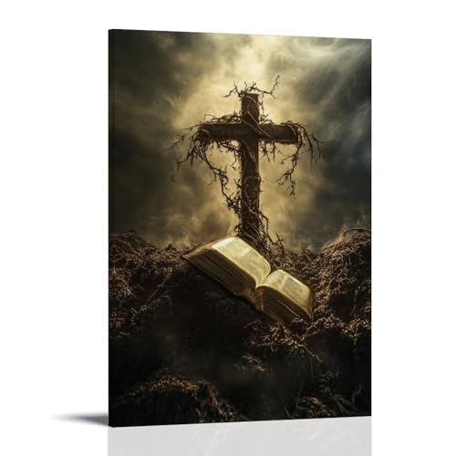 GEMTOFNMA At The Edge of The World, A Cross And Bible Rise from The Soil Together, Wrapped in Vines of Light. Modernes Wandbild, dekoratives Poster zum Aufhängen, 60 x 90 cm GEMTOFNMA At The Edge of The World, A Cross And Bible Rise from The Soil Together, Wrapped in Vines of Light. Modernes Wandbild, dekoratives Poster zum Aufhängen, 60 x 90 cm von GEMTOFNMA