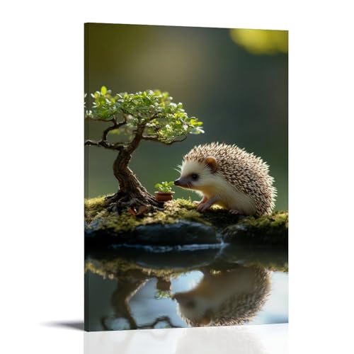 GEMTOFNMA Ein Igel wässert kleine Bonsai-Bäume, summt sanft in einem Zen-Garten. Modernes Wandbild, dekoratives Poster zum Aufhängen, 30 x 45 cm GEMTOFNMA Ein Igel wässert kleine Bonsai-Bäume, summt sanft in einem Zen-Garten. Modernes Wandbild, dekoratives Poster zum Aufhängen, 30 x 45 cm von GEMTOFNMA