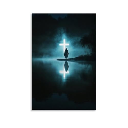 GEMTOFNMA Jesus Walks Beside The still Lake, His Reflection Forming A Glowing Cross Across The Surface Modernes Wandbild, dekoratives Poster zum Aufhängen, 20 x 30 cm GEMTOFNMA Jesus Walks Beside The still Lake, His Reflection Forming A Glowing Cross Across The Surface Modernes Wandbild, dekoratives Poster zum Aufhängen, 20 x 30 cm von GEMTOFNMA