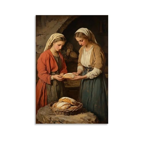 GEMTOFNMA Mary erscheint zwischen zwei argumentierten Freunden und bietet ihnen beide Brot, ohne sich daran zu erinnern, warum sie kämpfen. Modernes Wandbild, dekoratives Poster zum Aufhängen, 40 x 60 von GEMTOFNMA