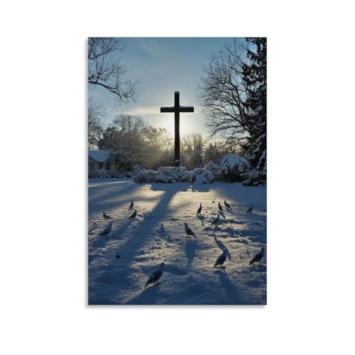 GEMTOFNMA Modernes Wandbild, Motiv "A Snow-Covered Cross Casts A Long Shadow on Christmas Morning While Doves Circle The Steeple", dekoratives Poster zum Aufhängen, 30 x 45 cm GEMTOFNMA Modernes Wandbild, Motiv "A Snow-Covered Cross Casts A Long Shadow on Christmas Morning While Doves Circle The Steeple", dekoratives Poster zum Aufhängen, 30 x 45 cm von GEMTOFNMA