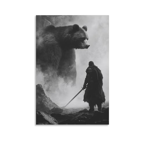 GEMTOFNMA Modernes Wandbild, Motiv: A Bear Watches The Blade – A Tired Knight Drops His Sword As A Bear Appears from The Mist – Dekoratives Poster zum Aufhängen, 40 x 60 cm GEMTOFNMA Modernes Wandbild, Motiv: A Bear Watches The Blade – A Tired Knight Drops His Sword As A Bear Appears from The Mist – Dekoratives Poster zum Aufhängen, 40 x 60 cm von GEMTOFNMA