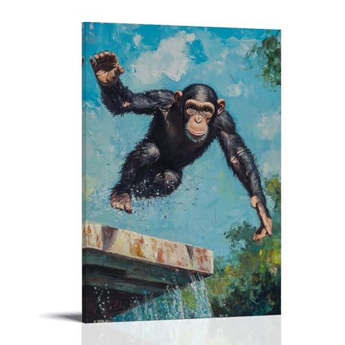 GEMTOFNMA Ölgemälde mit Tiermotiven - Ein Schimpanse, der einen perfekten Tauchgang von einer hohen Plattform in einen Pool ausführt Zeitgenössisches Wandbild, dekoratives Poster zum Aufhängen, 20 x GEMTOFNMA Ölgemälde mit Tiermotiven - Ein Schimpanse, der einen perfekten Tauchgang von einer hohen Plattform in einen Pool ausführt Zeitgenössisches Wandbild, dekoratives Poster zum Aufhängen, 20 x von GEMTOFNMA