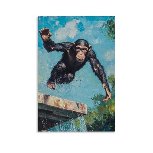 GEMTOFNMA Ölgemälde mit Tiermotiven - Ein Schimpanse, der einen perfekten Tauchgang von einer hohen Plattform in einen Pool ausführt Zeitgenössisches Wandbild, dekoratives Poster zum Aufhängen, 30 x GEMTOFNMA Ölgemälde mit Tiermotiven - Ein Schimpanse, der einen perfekten Tauchgang von einer hohen Plattform in einen Pool ausführt Zeitgenössisches Wandbild, dekoratives Poster zum Aufhängen, 30 x von GEMTOFNMA