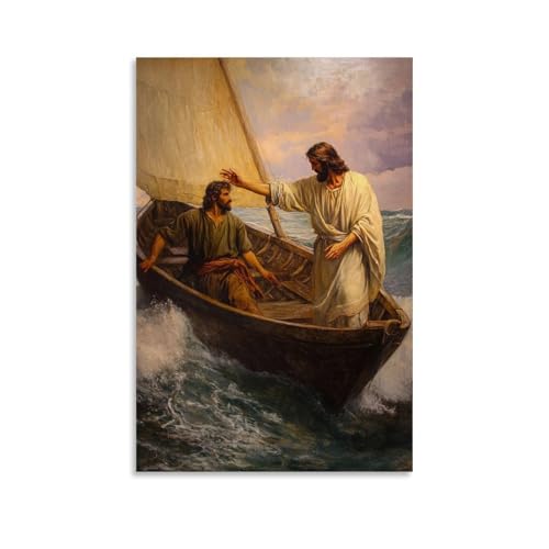 GEMTOFNMA Peter Steps from The Boat, Trembling on The Waves, While Jesus Waits Calmly with His Hand Extended. Modernes Wandbild, dekoratives Poster zum Aufhängen, 40 x 60 cm GEMTOFNMA Peter Steps from The Boat, Trembling on The Waves, While Jesus Waits Calmly with His Hand Extended. Modernes Wandbild, dekoratives Poster zum Aufhängen, 40 x 60 cm von GEMTOFNMA