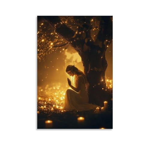 GEMTOFNMA "She Kneels Beneath A Tree Lit by Candles, Beting Silently As The Air Turns Warm And Golden Zeitgenössisches Wandbild, dekoratives Poster zum Aufhängen, 60 x 90 cm GEMTOFNMA "She Kneels Beneath A Tree Lit by Candles, Beting Silently As The Air Turns Warm And Golden Zeitgenössisches Wandbild, dekoratives Poster zum Aufhängen, 60 x 90 cm von GEMTOFNMA