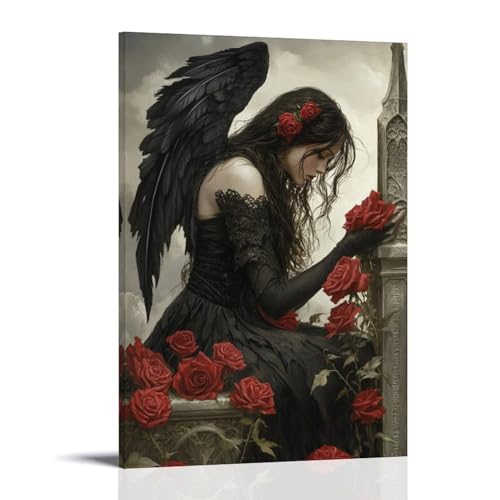 GEMTOFNMA The Angel Touches The Broken Altar And It Blooms with Roses That Remember The Names of The Fallen. Modernes Wandbild, dekoratives Poster zum Aufhängen, 50 x 75 cm von GEMTOFNMA
