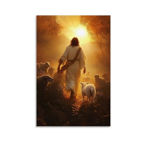 GEMTOFNMA The Sun Rises behind Jesus As He Walks Away from The Wölves, The Lamm Aglow in His Arms. Modernes Wandbild, dekoratives Poster zum Aufhängen, 50 x 75 cm GEMTOFNMA The Sun Rises behind Jesus As He Walks Away from The Wölves, The Lamm Aglow in His Arms. Modernes Wandbild, dekoratives Poster zum Aufhängen, 50 x 75 cm von GEMTOFNMA