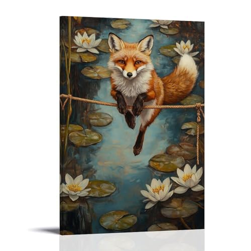 GEMTOFNMA Tier-Ölgemälde - Ein Fuchs, der auf einer Zirkusstraße über einem Teich mit Seerosen balanciert, modernes Wandbild, dekoratives Poster zum Aufhängen, 20 x 30 cm GEMTOFNMA Tier-Ölgemälde - Ein Fuchs, der auf einer Zirkusstraße über einem Teich mit Seerosen balanciert, modernes Wandbild, dekoratives Poster zum Aufhängen, 20 x 30 cm von GEMTOFNMA