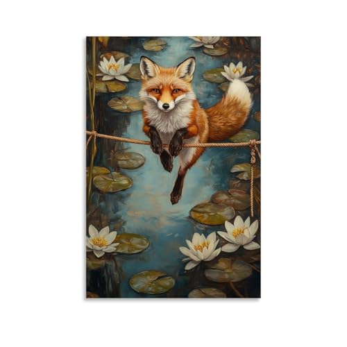 GEMTOFNMA Tier-Ölgemälde - Ein Fuchs, der auf einer Zirkusstraße über einem Teich mit Seerosen balanciert, modernes Wandbild, dekoratives Poster zum Aufhängen, 40 x 60 cm GEMTOFNMA Tier-Ölgemälde - Ein Fuchs, der auf einer Zirkusstraße über einem Teich mit Seerosen balanciert, modernes Wandbild, dekoratives Poster zum Aufhängen, 40 x 60 cm von GEMTOFNMA