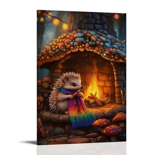 GEMTOFNMA Wandbild, Motiv: Ein Igel, der einen Regenbogenschal neben einem Kamin in einem Pilzhütte strickt, dekoratives Poster zum Aufhängen, 50 x 75 cm GEMTOFNMA Wandbild, Motiv: Ein Igel, der einen Regenbogenschal neben einem Kamin in einem Pilzhütte strickt, dekoratives Poster zum Aufhängen, 50 x 75 cm von GEMTOFNMA