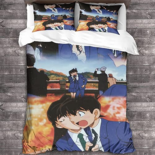 GENBAK Detektiv Conan 3 Teiliges Bettwäsche Sets Conan Edogawa Drucken Bettdecke Set Anime Bettbezug Sets Mikrofaser Baumwolle Bequem Weich Bettbezug Kissenbezug doppelt（200x200cm） von GENBAK