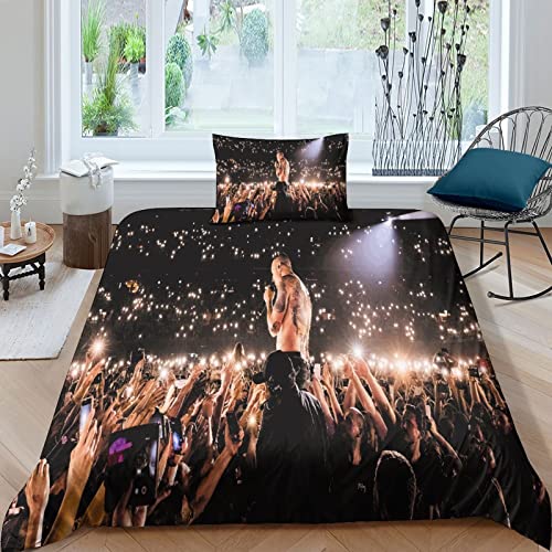 GENBAK Linkin Park Bettwäsche Musik Bettwäsche Set 3 Teilig Weiche Mikrofaser Rock 'n' RollBettbezug Für Kinder Jungen Mit Reißverschluss Und 2Kissenbezug einfach（135x200cm） von GENBAK