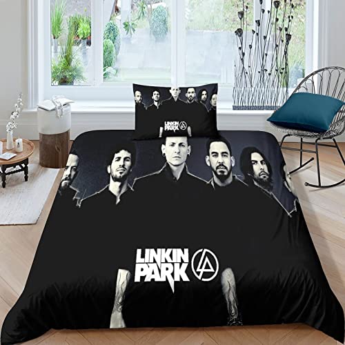 GENBAK Linkin Park Bettwäsche Set - 3D Musik Bedrucktes Mikrofaser Bettbezug Und Kissenbezug Mit Reißverschluss Schließung Bettwäsche-Set Für Teenager Jugendliche Mädchen Männer Single（135x200cm） von GENBAK