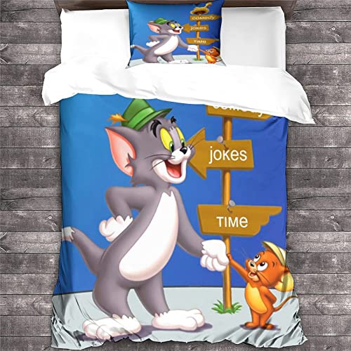 GENBAK Tom and Jerry Kinder Bettwäsche Set Tom und Jerry Muster Microfaser Bettbezug Set Für Jungen Mädchen Cartoon Qualität Betten Set Inkl 1 Bettbezug Und Kissenbezüge einzeln（135x200cm） von GENBAK