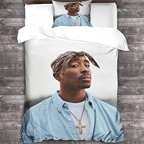 GENBAK Rapper Bettwäsche 3D 2pac Gedruckte Mikrofaser 3teilig - Bettbezug 3er Set Mit Kissenbezug,hip-popmit Reißverschluss Single（135x200cm） von GENBAK