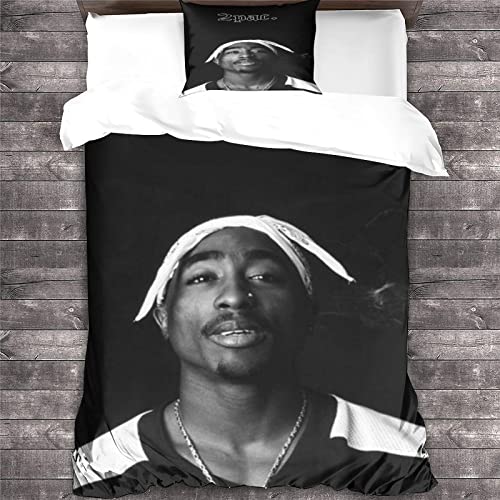 GENBAK Rapper Bettwäsche Set Für Mädchen Jungen Kinder 3D 2pac Mikrofaser Bettbezug Set Hip-pop Betten Set Kinderzimmer Dekor Single（135x200cm） von GENBAK