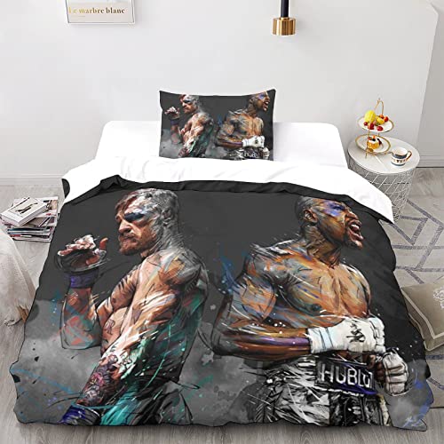 GENBAK UFC Drucken Bettbezug Bettwäsche Set 3teilig,3D MMA Druck Bettwäsche-Set Mädchen Junge Deluxe Mikrofaser Bettbezug Mit Reißverschluss Und Kissenbezüge Single（135x200cm） von GENBAK