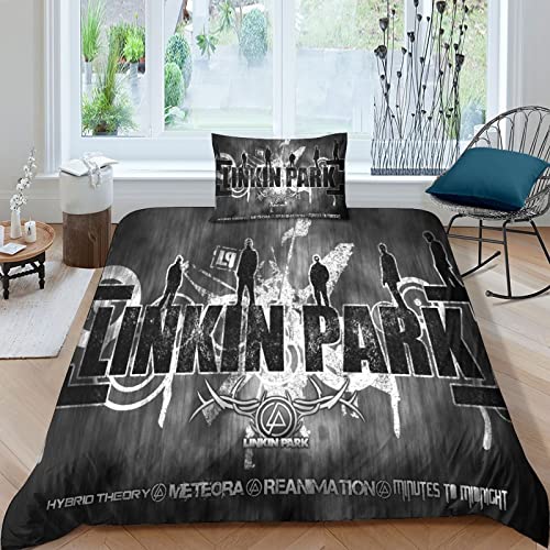 Linkin Park 3D Print Betten Set Musik Bettwäsche Set Microfaser Himmlische Qualität Rock 'n' Roll Bettbezug Mit 1 Kissenbezug Teilig Single（135x200cm） von GENBAK