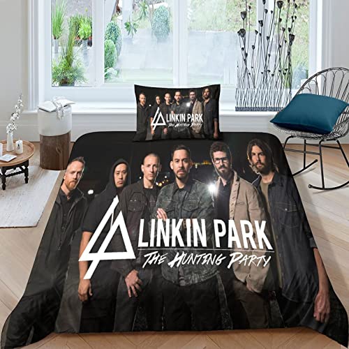 Linkin Park Kinder Bettwäsche Set Musik Muster Microfaser Bettbezug Set Für Jungen Mädchen Rock 'n' Roll Qualität Betten Set Inkl 1 Bettbezug Und Kissenbezüge Single（135x200cm） von GENBAK