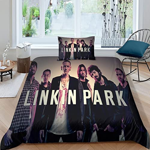 Linkin Park Themen Bettwsche Set Rock 'n' Roll Bettwsche Für Kinder Jungen Mdchen Use,Festival Kunstdruck Bettbezug Set MusikRoom Decor 3Stück Single（135x200cm） von GENBAK