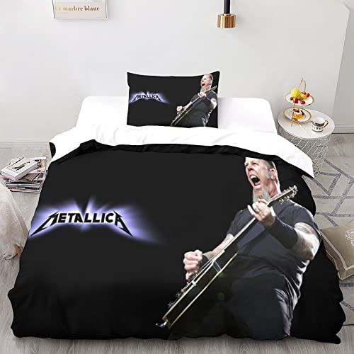 Metallica Bettwäsche 3-teiliges Set Mit Reißverschluss,Rock 'n' Roll 3D 1 Bettbezug Drucken & Kissen Shams Single（135x200cm） von GENBAK