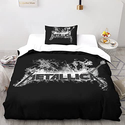 Metallica Bettwäsche 3D Rock 'n' Roll Bettwäsche,Bettwäsche Set Heavy Metal Band Bettbezüge Mikrofaser Bettbezug Mit Reißverschluss Und Kissenbezug Für Jungen Und Mädchen einfach（135x200cm） von GENBAK