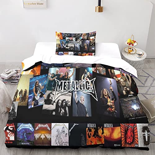 Metallica Bettwäsche Rock 'n' Roll Bettwäsche 3teilig Mikrofaser Bettbezug,Bettdecke Heavy Metal Band Motiv Bettwäsche Mit Reißverschluss Und Kissenbezug einfach（135x200cm） von GENBAK
