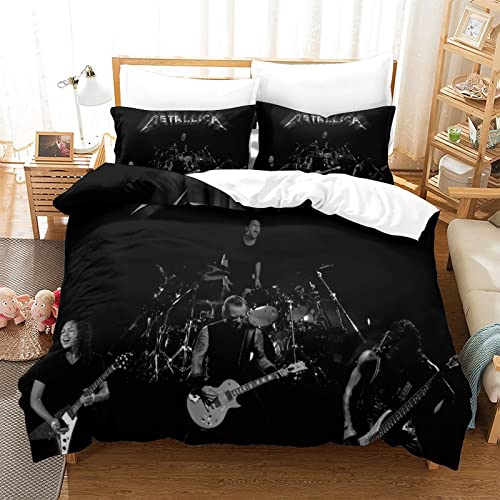 Metallica Bettwäsche Set 3D Heavy Metal Band Print Bettbezug Für Teenager Jungen Kinder Rock 'n' Roll Thema Tagesdecke Dekor Stück Bettwäsche Set König（220x240cm） von GENBAK