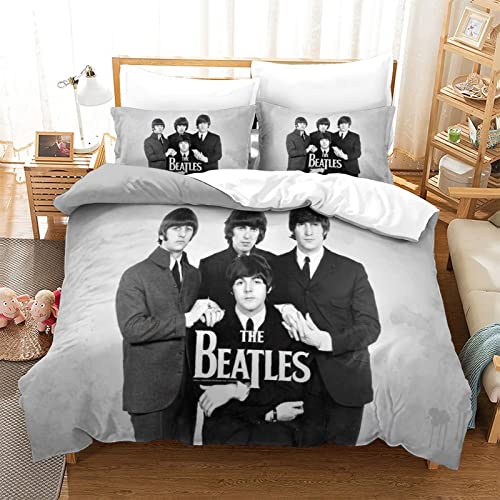 The Beatles Bettwäsche Rock 'n' Roll-Bettwäsche-Set,Rockband Thema Bettbezug Für Jungen Mädchen Kinder Teenager Stil Bettwäsche Mit Kissenbezug einfach（135x200cm） von GENBAK