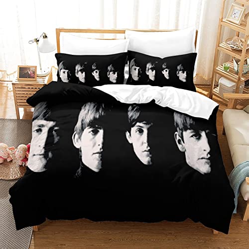 The Beatles Bettwäsche Sets Kinder Bettbezug Mikrofaser Bettwäsche 3D Gedruckter Rock 'n' Roll Bettbezug Kissenbezug doppelt（200x200cm） von GENBAK