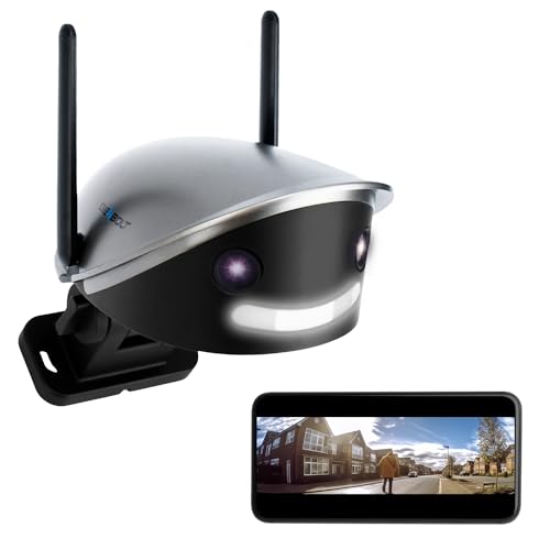 GENBOLT WLAN-Überwachungskamera für den Außenbereich, 2,5 K, Überwachungskamera für Zuhause, 4 MP mit Dual-Objektiv, 180° Panorama-IP-Kamera mit Farbnacht, Auto-/Haustier-/Humanoid-Erkennung [DC & von GENBOLT