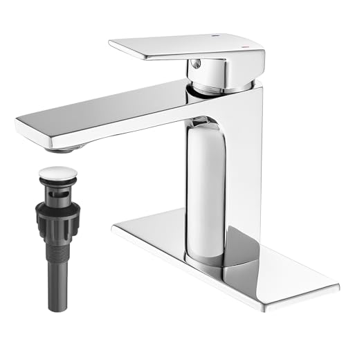 Chrom Badezimmer Wasserhahn Einhandgriff Badezimmer Waschtisch Waschbecken Wasserhahn mit Pop-Up-Ablauf und Wasserhahn Versorgungsleitungen Wohnmobil WC-Gefäß Wasserhahn Waschbecken Mischbatterie von GENBONS