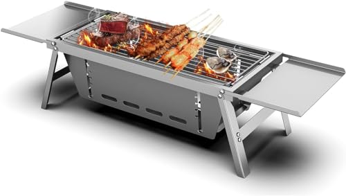 GENCAM Tragbarer Grill, Edelstahl Klappbarer Holzkohlegrill, Tragbarer BBQ Grill für Outdoor Picknick, Camping, Reisen, Strand von GENCAM