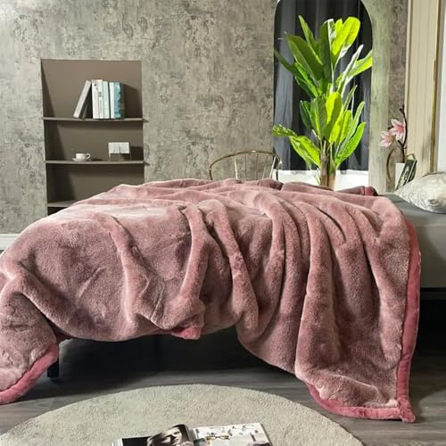 Luxuriöse Kunstfelldecke Felldecke Kunstfell - Soft Faux Schneefochs Fell Wurfdecke,200X230cm Kuscheldecke Flauschig Decke Webpelzdecke Pelzdecke Wohndecke Kunstpelz Für Couch Bett,Rosa von GENERIC