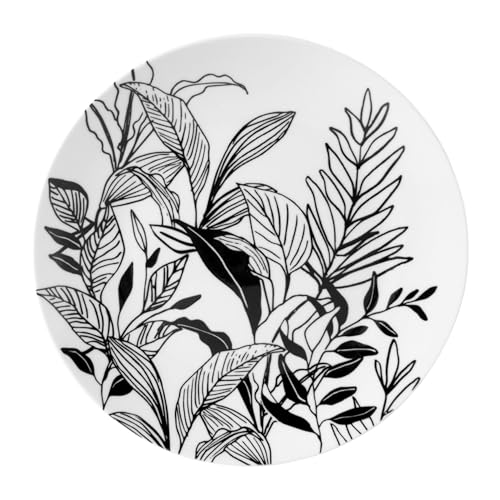 GENEVIEVE LETHU 536133 Dessertteller aus Porzellan, Weiß, Ø 19 cm, Kollektion EQUISSES VEGETALES – Pflanzendekor schwarz von GENEVIEVE LETHU
