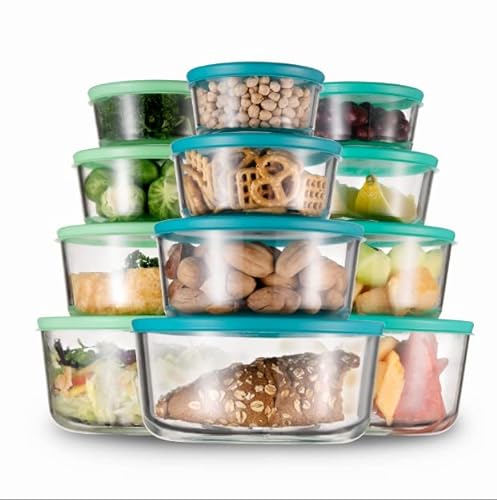 Vorratsdosen glas Glasschüssel mit Deckel rund - Salatschüssel - Lebensmittelbehälter aus Glas-Frischhaltedosen für Home Küche, Spülmaschinen-, Mikrowellen- & Gefrierschrank geeignet ,(12er-Set) von GENICOOK