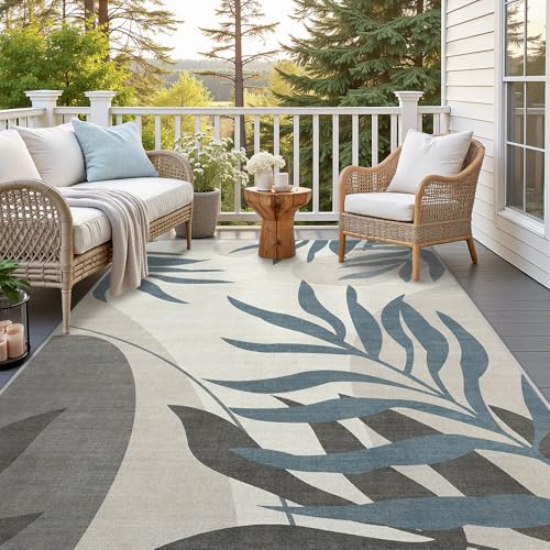 GENIMO Innen & Outdoor Teppich Wetterfest Waschbarer Teppich für Terrasse, Wohnzimmer, Balkon, 240x300CM, Blau&Grün von GENIMO