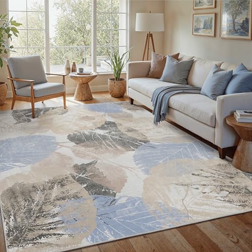 GENIMO Moderner botanischer Teppich, 20,3 x 25,4 cm, natürliches Blattmuster, für Innenbereich, Wohnzimmer, ultradünn, waschbar, Teppich mit rutschfester Unterseite, niedriger Flor, weicher Teppich von GENIMO