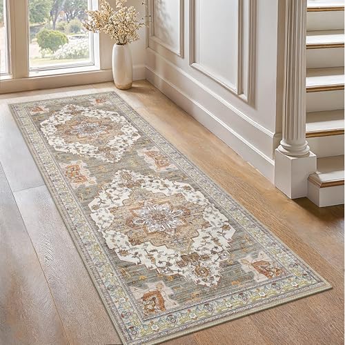 GENIMO Vintage Teppich Küche 60x150CM Teppich Schlafzimmer Waschbare Kurzflor Boho Carpet, rutschfest Teppiche for Balkon Badezimmer, Brick von GENIMO