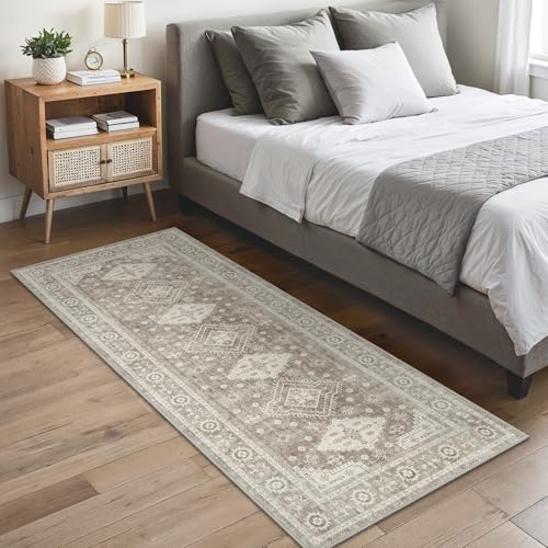 GENIMO Boho Teppich Flur 80x150CM, Braun Schlafzimmer Teppich, waschbar Vintage Läufer Flur, Anti-Rutsch-Teppiche für Küche Bad Eingang Korridor von GENIMO