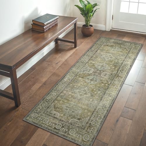 GENIMO Boho Teppich Flur 80x300CM, Grün Küche Teppich, Waschbar Vintage Läufer Flur, Anti-Rutsch-Teppiche für Schlafzimmer Bad Eingang Korridor GENIMO Boho Teppich Flur 80x300CM, Grün Küche Teppich, Waschbar Vintage Läufer Flur, Anti-Rutsch-Teppiche für Schlafzimmer Bad Eingang Korridor von GENIMO