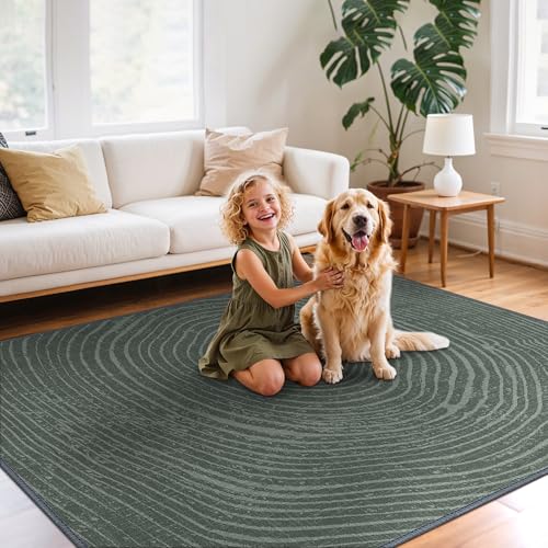 GENIMO Teppiche Wohnzimmer 200 x 290 cm, Kurzflor Teppiche Mit Rutschfester Rückseite, Teppich für Schlafzimmer und Büro，Dunkel Grau, Maschinen Waschbar Carpet von GENIMO