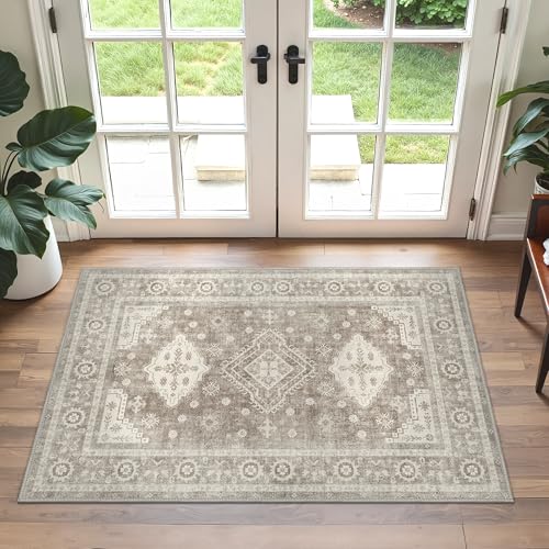 GENIMO Vintage Teppich 60x90CM, Braun Fußmatte Indoor, Waschbar Boho Eingang, rutschfest Kleinen Teppich für Schlafzimmer Bad Küche GENIMO Vintage Teppich 60x90CM, Braun Fußmatte Indoor, Waschbar Boho Eingang, rutschfest Kleinen Teppich für Schlafzimmer Bad Küche von GENIMO