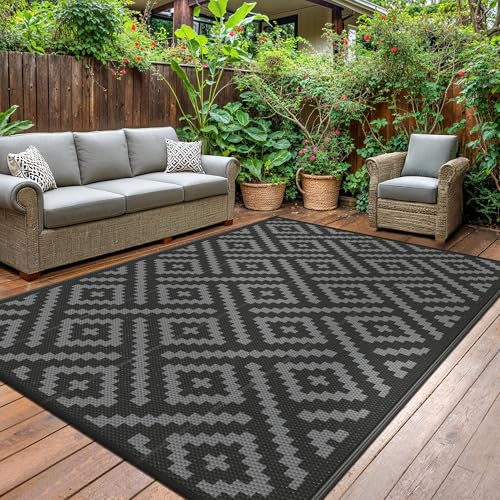 GENlMO Outdoor Teppich Wetterfest 240x300cm Picknickdecke Plastik-Strohhalm Matte UV-bestandig Camping Teppich Waschbarer Outdoor Teppiche fur Garten, Balkon,Pool, Deck, Hinterhof, Schwarz & Grau GENlMO Outdoor Teppich Wetterfest 240x300cm Picknickdecke Plastik-Strohhalm Matte UV-bestandig Camping Teppich Waschbarer Outdoor Teppiche fur Garten, Balkon,Pool, Deck, Hinterhof, Schwarz & Grau von GENIMO