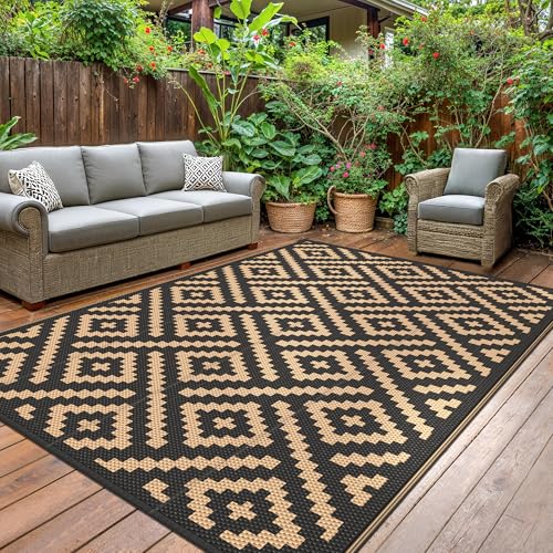 GENlMO Outdoor Teppich Wetterfest 275x365cm Picknickdecke Plastik-Strohhalm Matte UV-bestandig Camping Teppich Waschbarer Outdoor Teppiche fur Garten, Balkon,Pool, Deck, Hinterhof, Schwarz & Braun GENlMO Outdoor Teppich Wetterfest 275x365cm Picknickdecke Plastik-Strohhalm Matte UV-bestandig Camping Teppich Waschbarer Outdoor Teppiche fur Garten, Balkon,Pool, Deck, Hinterhof, Schwarz & Braun von GENIMO