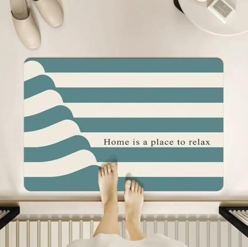 40x60 Cm Hellblau Streifen Super Absorbierende Und Nicht Rutschende Anti-Form-Badezimmermatte, Kieselgiatomitstein Schnell Trocken, Duschmatte Draußen, Badezimmerteppichzubehör,60x90 Cm von GENMIP